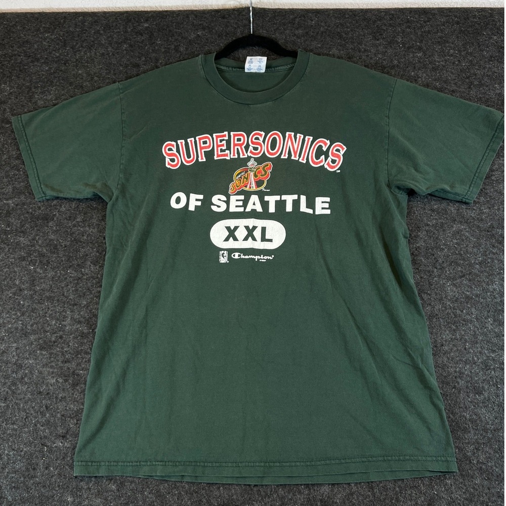 Vtg 90s Champion Seattle SuperSonics Shirt Mens Large Green NBA Basketball Tee